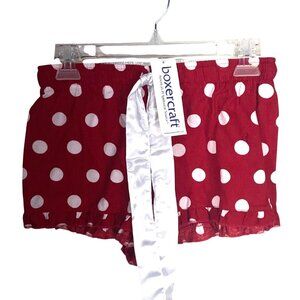 NEW BOXERCRAFT Women's Red White Polka Dot Flannel Lounge Shorts Satin Ribbon XS
